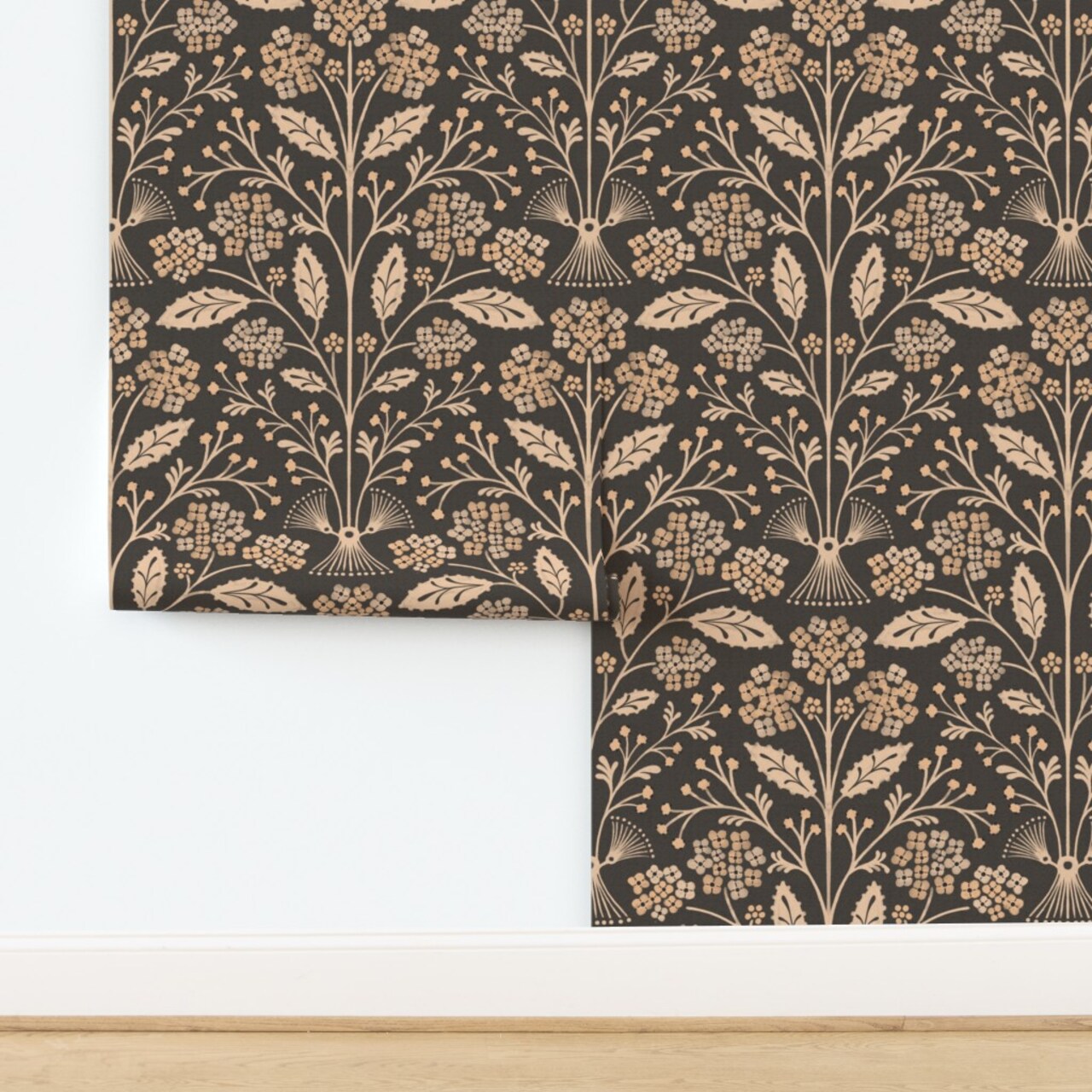 Dark Boho Floral Modern Beige Botanical Garden Bloom Meadow Wildflower Olive Green Large Scale Custom Removable Wallpaper by Spoonflower Peel & Stick Wallpaper 2FT Wide 17679209